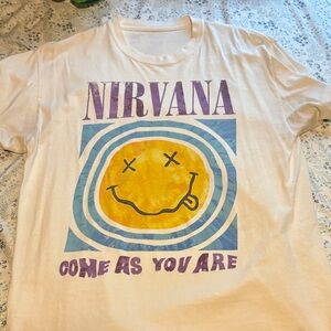 NIRVANA White Tee with Purple and Yellow Graphic